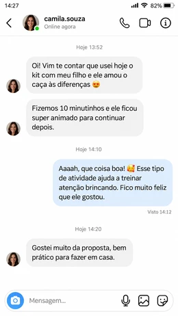 Feedback de Camila sobre o Kit Cérebro em Ação